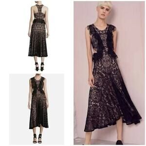 NWOT Alexis Aldridge Lace Midi Dress Black Size S Ruffle Runs Small #1F454